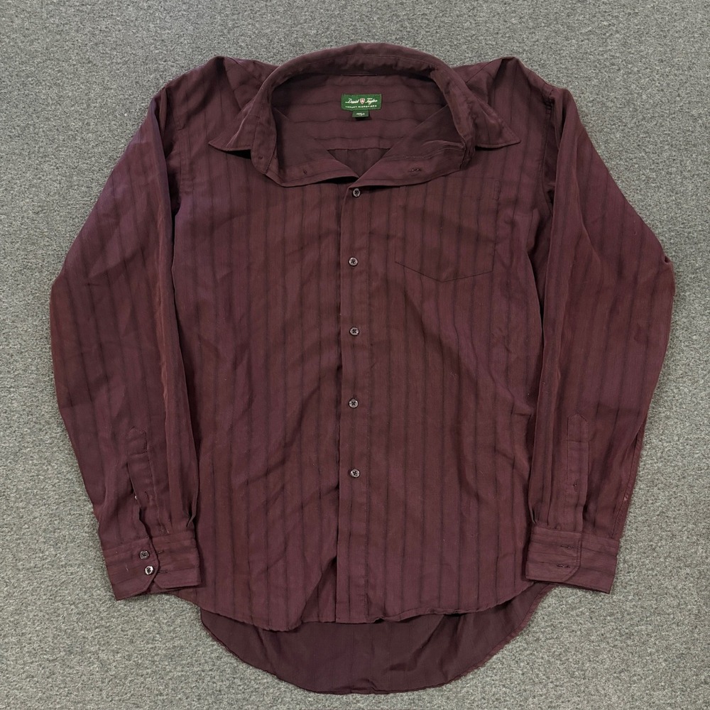 David Taylor Button Down Shirt Mens Large Burgundy Good Pinstripe Microfiber